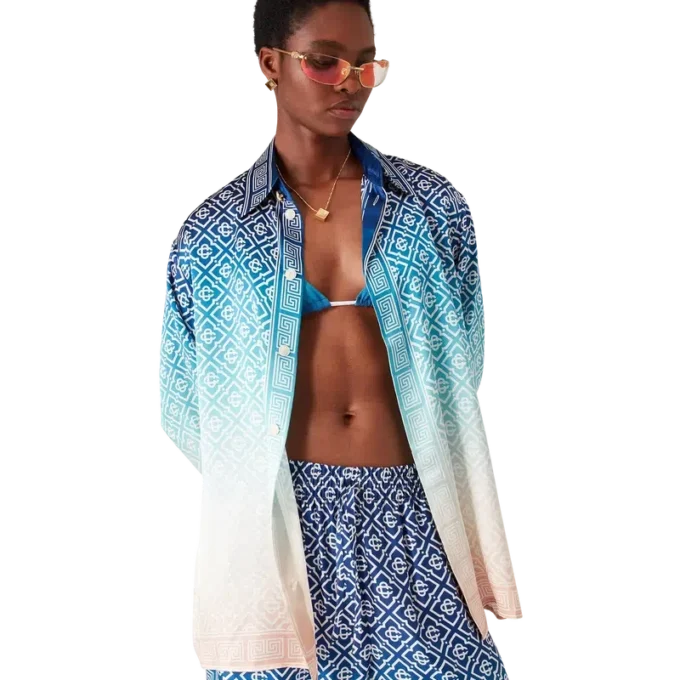 Jacquard-skjorte i silke med fargegradient Jacquard-skjorte i silke med fargegradient