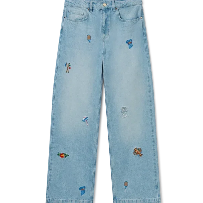 Jeans med brodert motiv