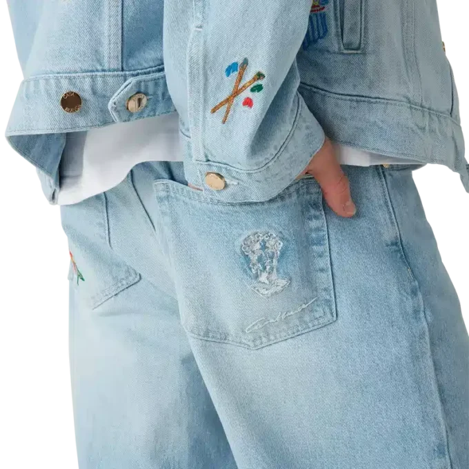 Jeans med brodert motiv