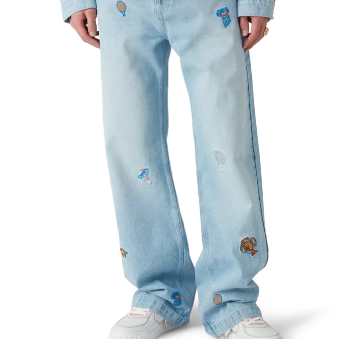 Jeans med brodert motiv