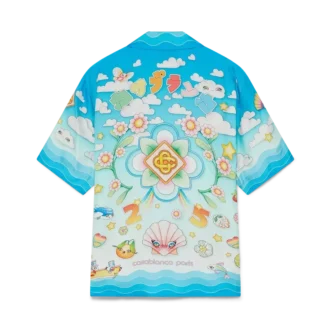 Kawaii-motiv kortærmet skjorte i silketwill