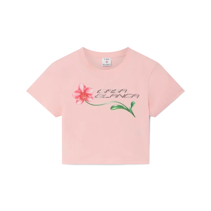 Kort baby-T-skjorte med orkidé-logo