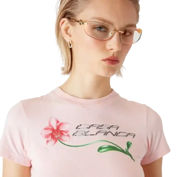 Kort baby-T-skjorte med orkidé-logo