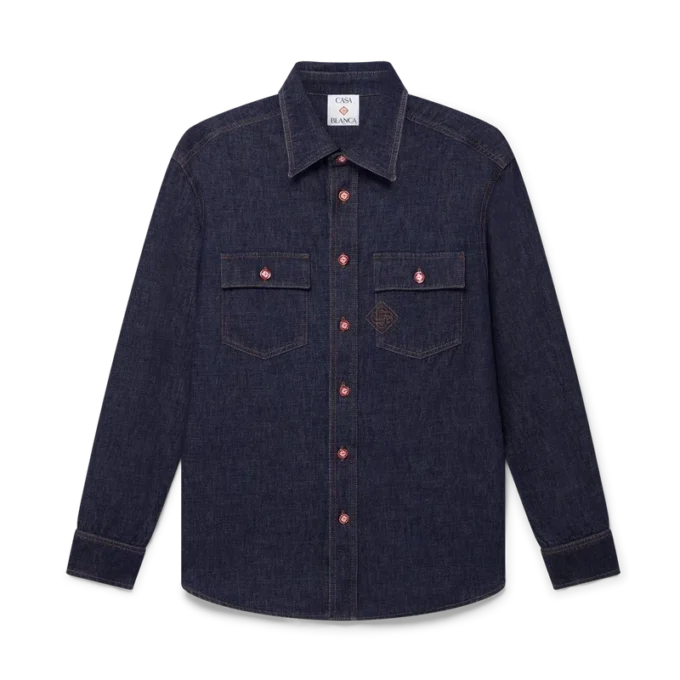 Kortærmet denimshort med brodert logo