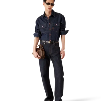 Kortærmet denimshort med brodert logo