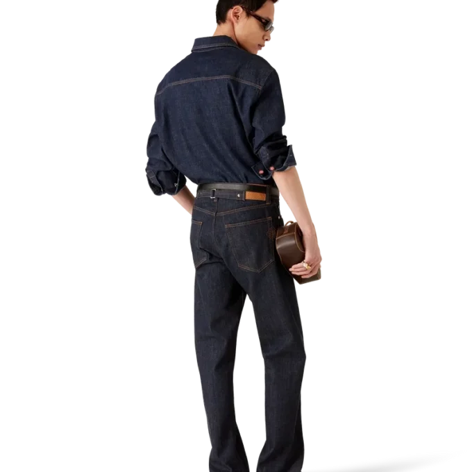 Kortærmet denimshort med brodert logo