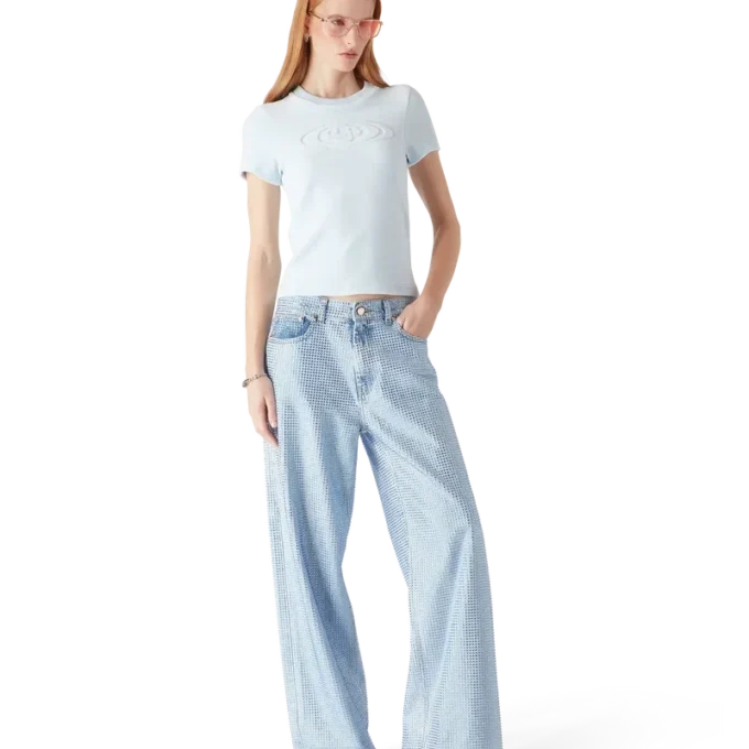 Kortærmet velour-Shorts-T-skjorte for kvinner