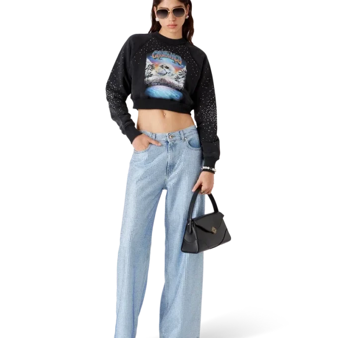 La Pramonition kort sweatshirt med krystallpynt