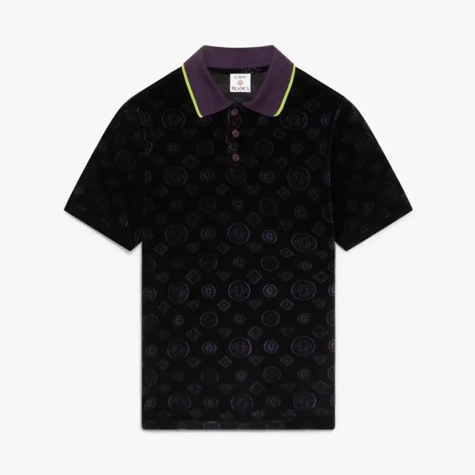 Lilla Monogram Velour Pique-skjorte Lilla Monogram Velour Pique-skjorte