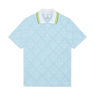 Lysblå jacquard-pique-skjorte med korte ermer