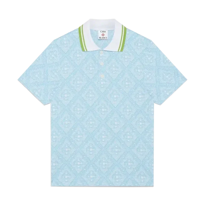 Lysblå jacquard-pique-skjorte med korte ermer