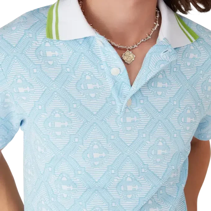 Lysblå jacquard-pique-skjorte med korte ermer
