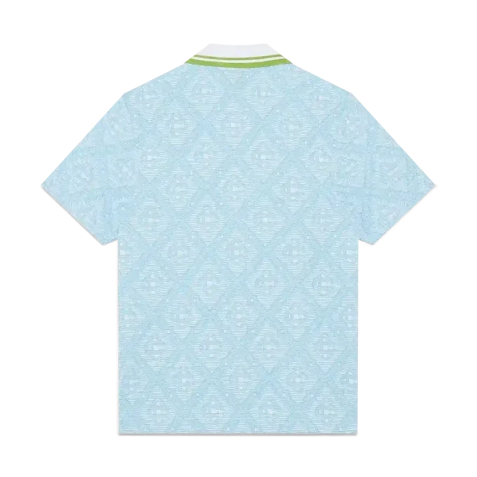 Lysblå jacquard-pique-skjorte med korte ermer