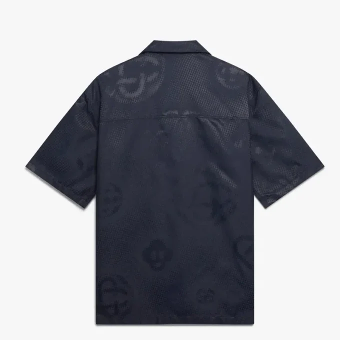 Marineblå kortærmet skjorte med halvtonet monogram
