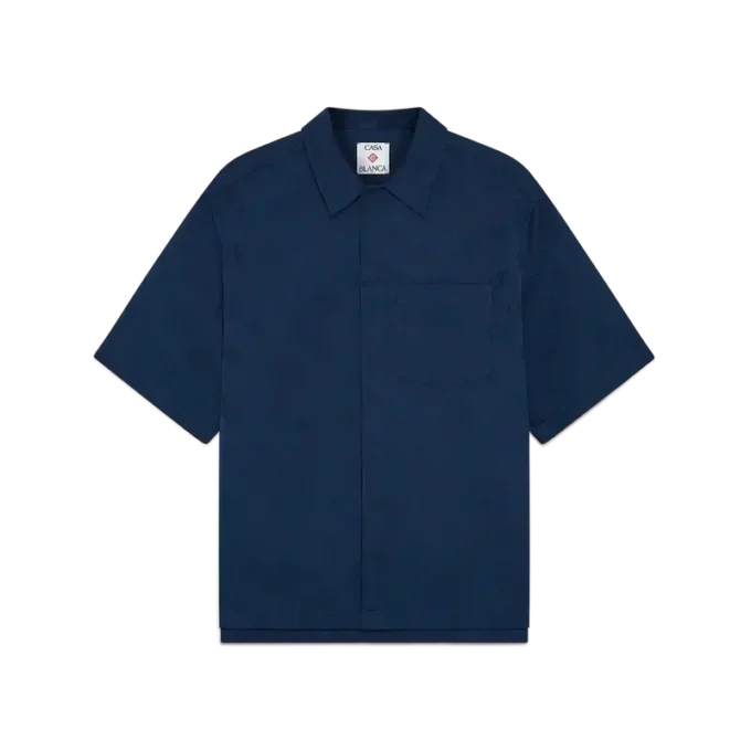 Marineblå kortærmet skjorte med monogram