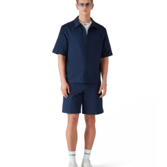 Marineblå kortærmet skjorte med monogram