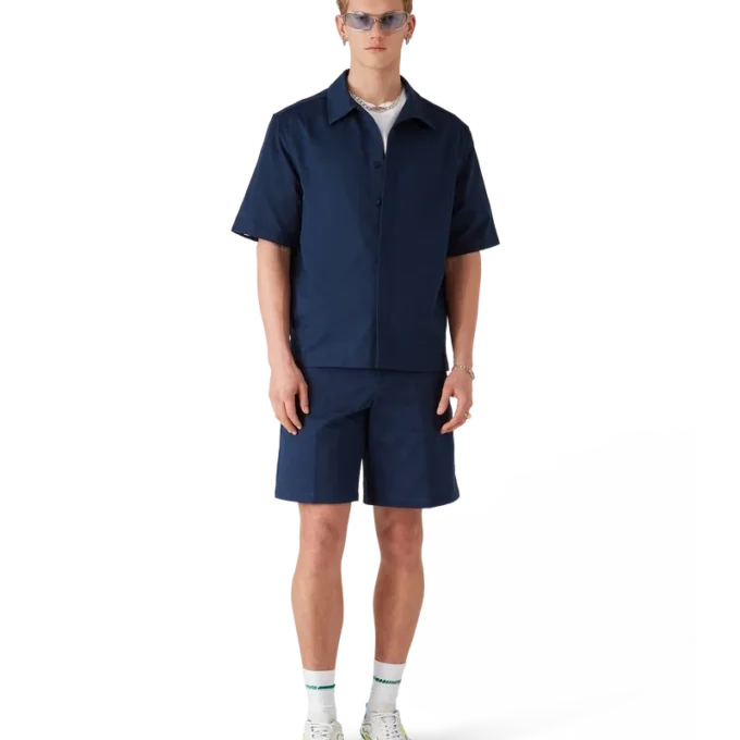 Marineblå kortærmet skjorte med monogram