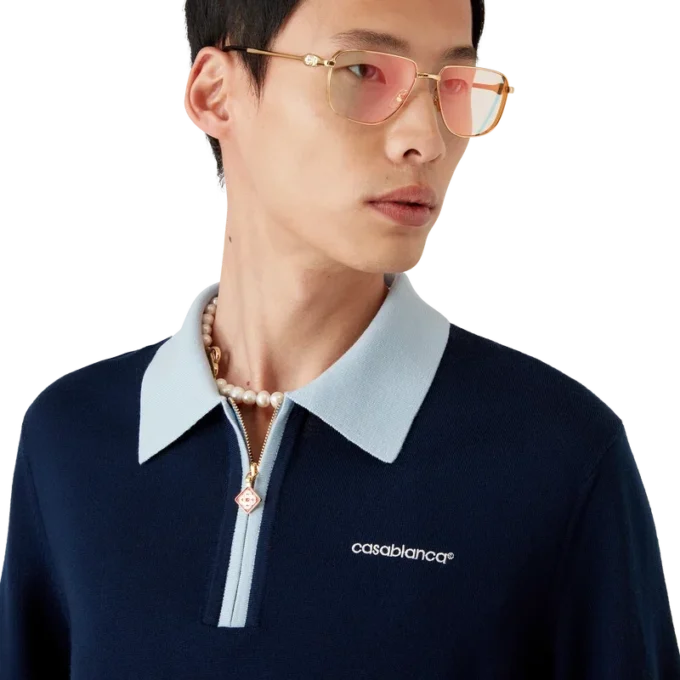 Merino-strikket tennis-pique-skjorte Merino-strikket tennis-pique-skjorte