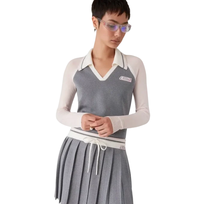 Merino Tennis langermet pique-skjorte