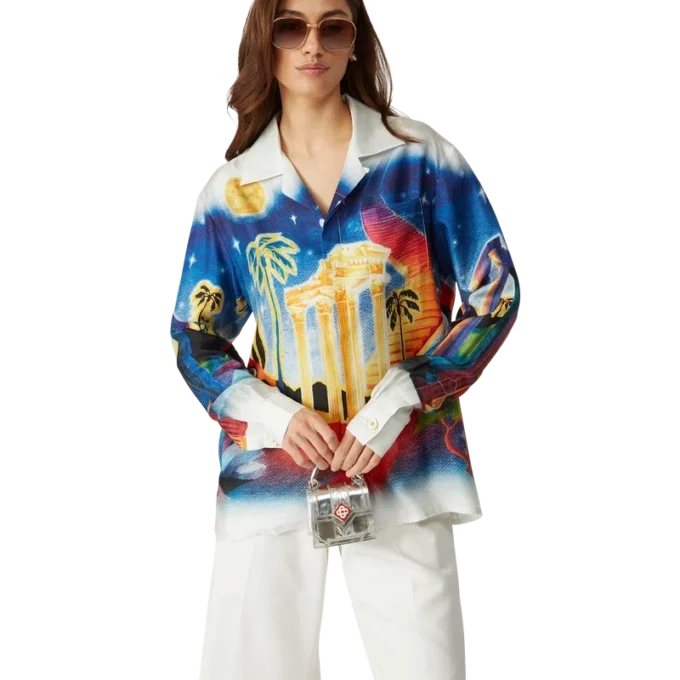 Midnight Acropolis silke-skjorte