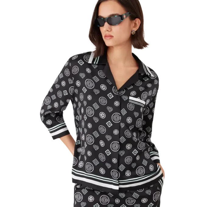 Monogram pyjamaskjorte i silkesatin