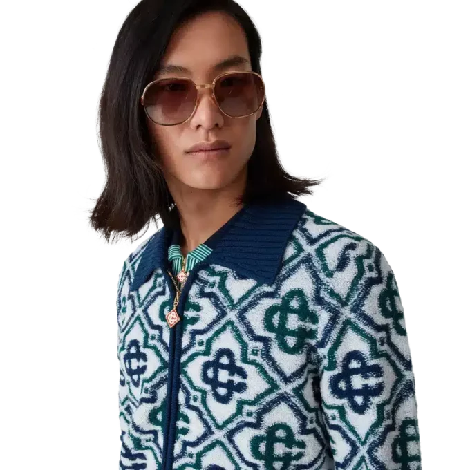 Monogram-strikkegenser med glidelås