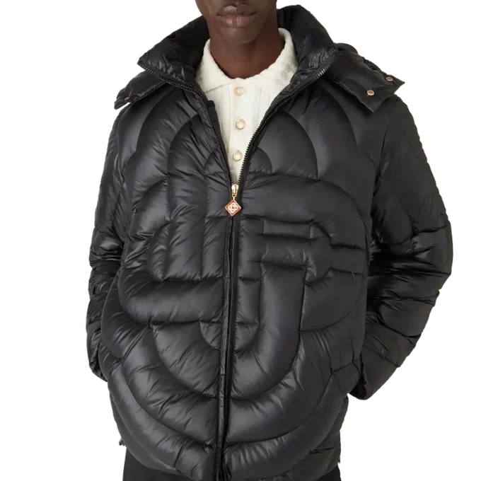 Monogram-vattert nylon-pufferjakke