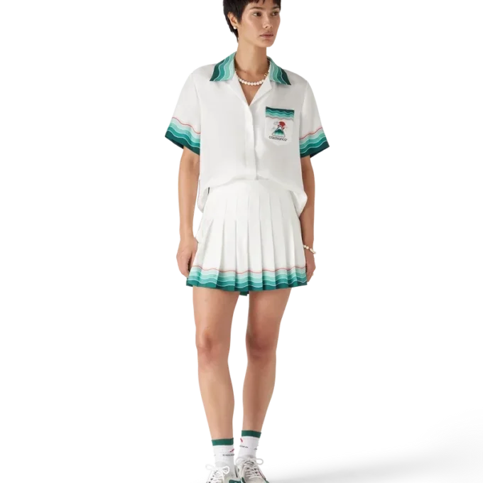 Tennis-plissert miniskjørt i silke