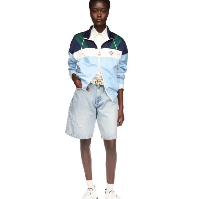 Nylon-treningsjakke med nålestriper