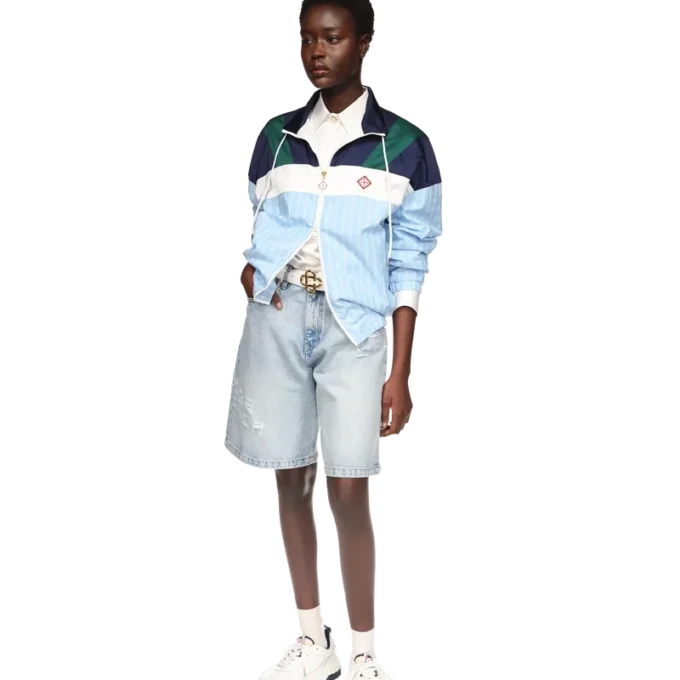 Nylon-treningsjakke med nålestriper