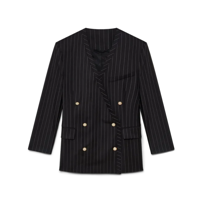 Oversized blazer i ull med nålestriper