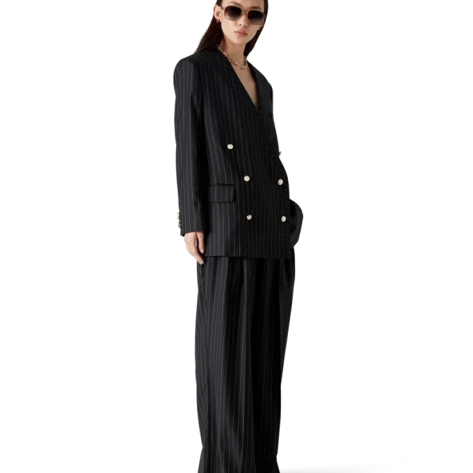 Oversized blazer i ull med nålestriper