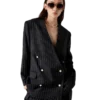 Oversized blazer i ull med nålestriper