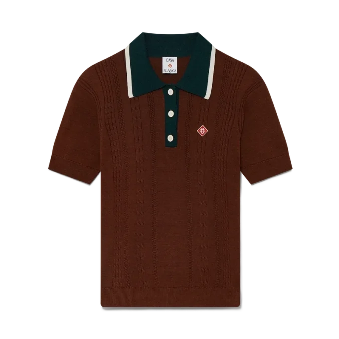 Polo-skjorte med kabelstrikk