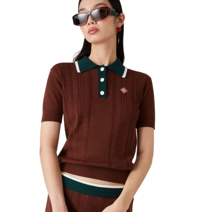 Polo-skjorte med kabelstrikk