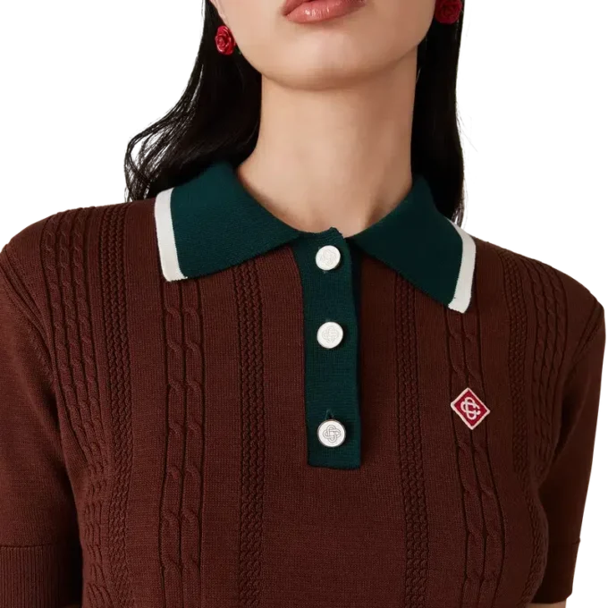 Polo-skjorte med kabelstrikk