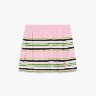 Rosa og grønn stripet plissert miniskjørt