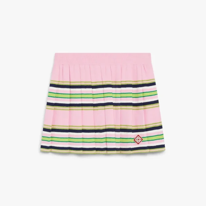 Rosa og grønn stripet plissert miniskjørt