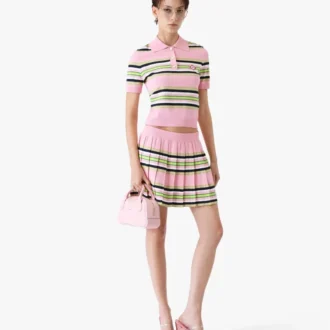 Rosa og grønn stripet plissert miniskjørt