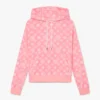 Rosa velour-hettegenser med monogram
