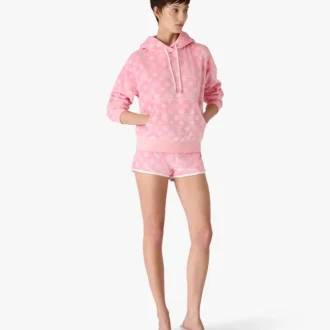 Rosa velour-hettegenser med monogram