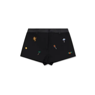 Skreddersydde shorts i ull med brodert motiv