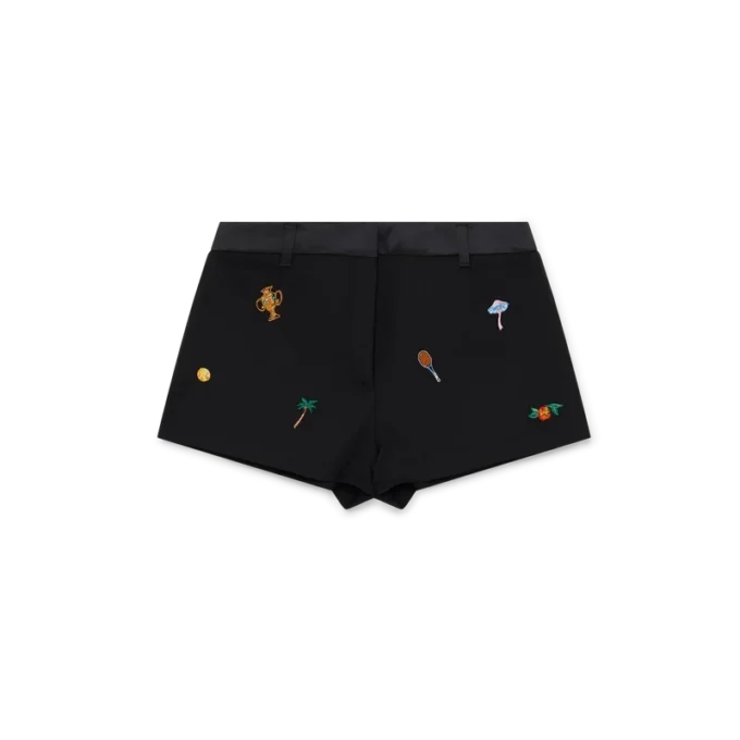 Skreddersydde shorts i ull med brodert motiv