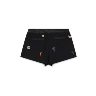 Skreddersydde shorts i ull med brodert motiv