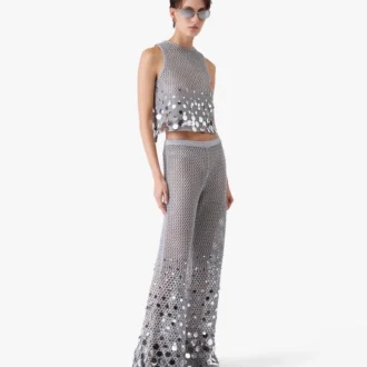 Sølvfargede bukser med speilbroderi