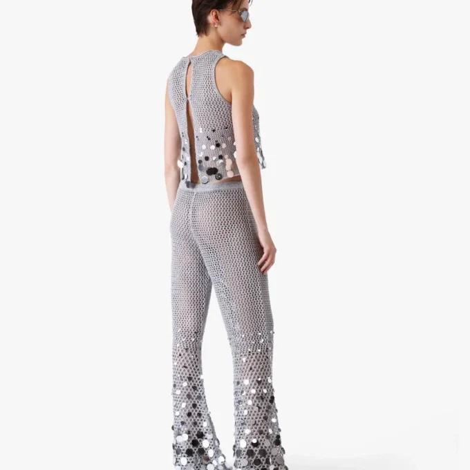 Sølvfargede bukser med speilbroderi