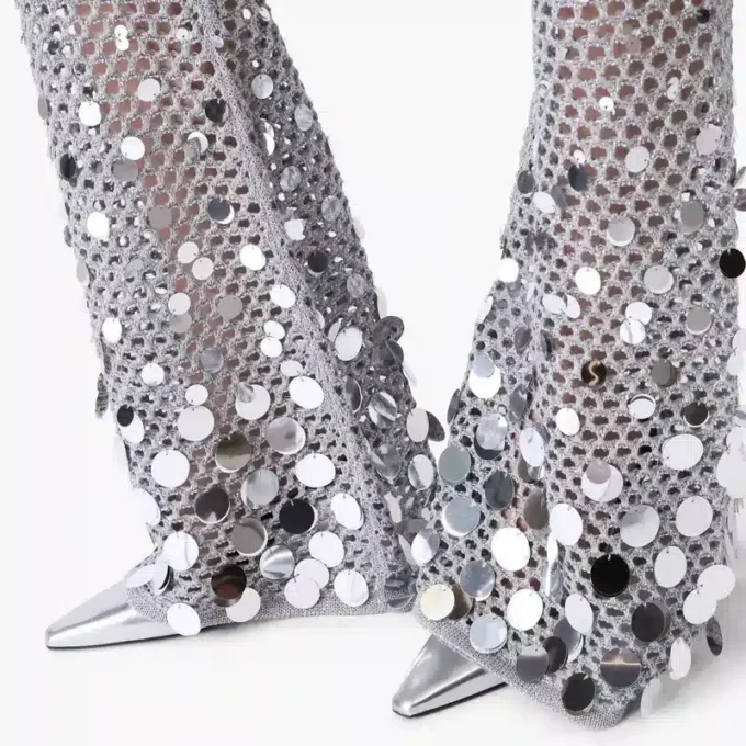 Sølvfargede bukser med speilbroderi