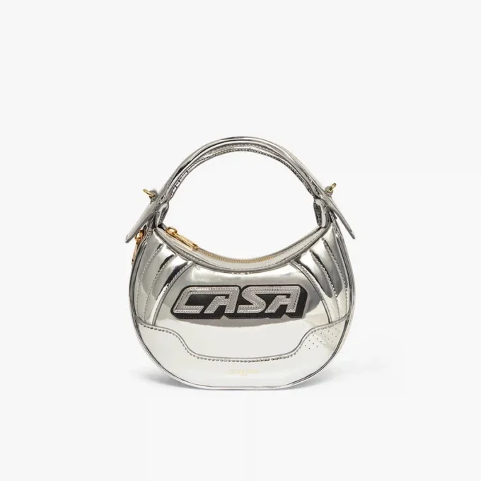 Sølvfarget biker-veske