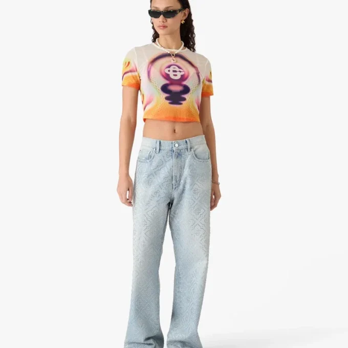 Sporchid-trykt mesh-Shorts-T-skjorte med korte ermer