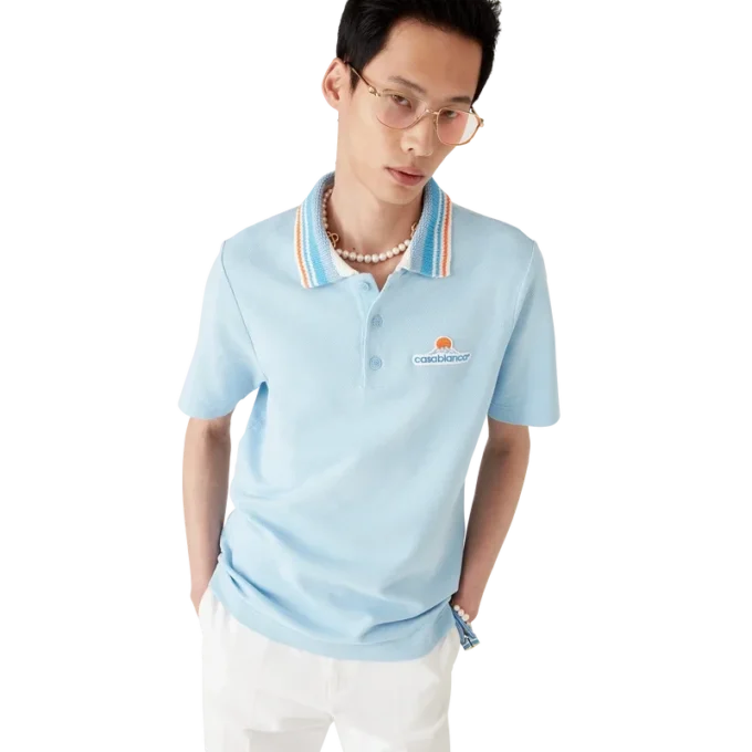 Strikket piké-shorts-skjorte med korte ermer